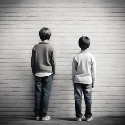 Create a cover featuring two boys standing back to back with a wall in between them