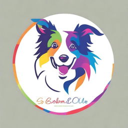 The logo design for the 'Colorful Border Collie Art Rhythm' painting art group features a running Border Collie as the main subject, showcasing its lively and agile nature