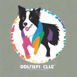 The logo design for the 'Colorful Border Collie Art Rhythm' painting art group features a running Border Collie as the main subject, showcasing its lively and agile nature