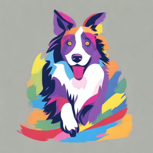 The logo design for the 'Colorful Border Collie Art Rhythm' painting art group features a running Border Collie as the main subject, showcasing its lively and agile nature