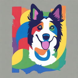 The logo design for the 'Colorful Border Collie Art Rhythm' painting art group features a running Border Collie as the main subject, showcasing its lively and agile nature