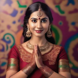 A beautiful Indian girl wearing traditional attire, with intricate henna designs on her hands and a serene expression on her face