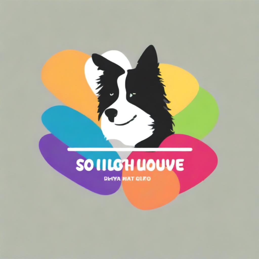 The logo design for the 'Colorful Border Collie Art Rhythm' painting art group features a running Border Collie as the main subject, showcasing its lively nature