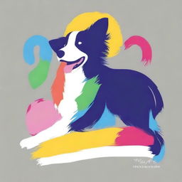 The logo design for the 'Colorful Border Collie Art Rhythm' painting art group features a running Border Collie as the main subject, showcasing its lively nature