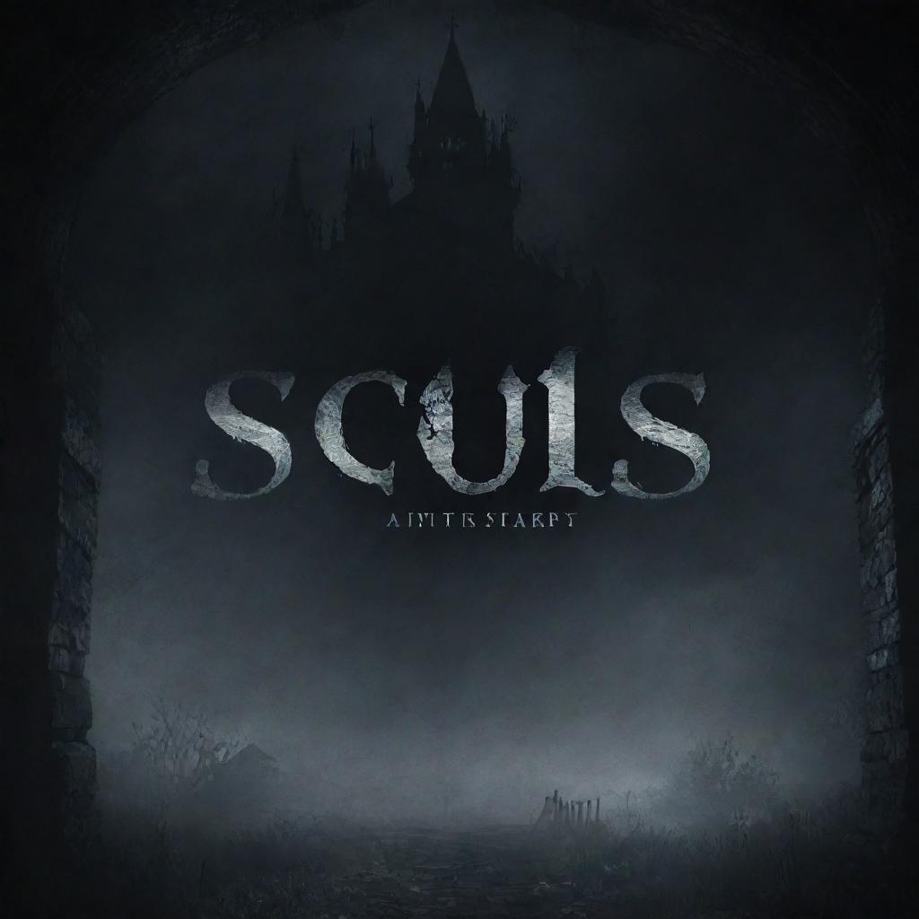 A haunting, atmospheric title screen background for a souls-like game, prominently featuring the title 'Game Title' in gothic lettering.