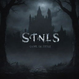 A haunting, atmospheric title screen background for a souls-like game, prominently featuring the title 'Game Title' in gothic lettering.