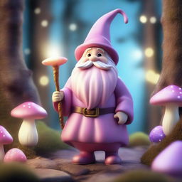 A whimsical wizard gnome with a long, flowing pink beard