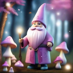 A whimsical wizard gnome with a long, flowing pink beard