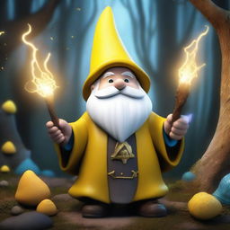 A powerful wizard gnome with electric powers, dressed in yellow