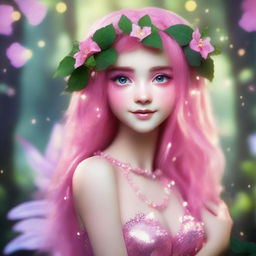 A whimsical elf nymph with a vibrant pink mullet