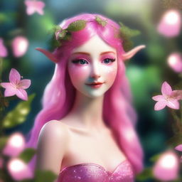 A whimsical elf nymph with a vibrant pink mullet