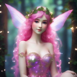 A whimsical elf nymph with a vibrant pink mullet