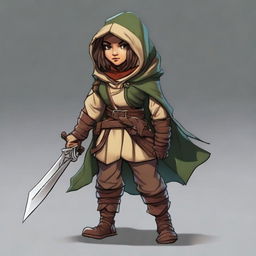 Create an image of a female halfling rogue from Dungeons and Dragons