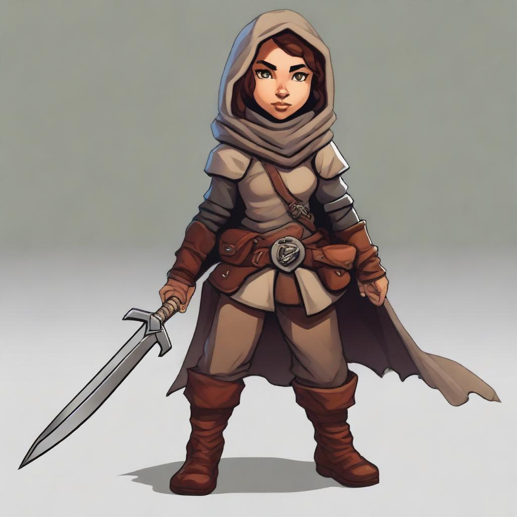 Create an image of a female halfling rogue from Dungeons and Dragons