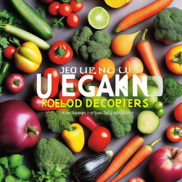 A vibrant and inviting book cover featuring a variety of colorful vegetables and fruits, with a focus on fresh, healthy vegan recipes