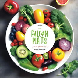 A vibrant and inviting book cover featuring a variety of colorful vegetables and fruits, with a focus on fresh, healthy vegan recipes