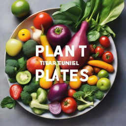 A vibrant and inviting book cover featuring a variety of colorful vegetables and fruits, with a focus on fresh, healthy vegan recipes