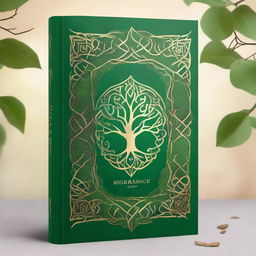 Create a fantasy book cover featuring a color palette of green, gold, and brown