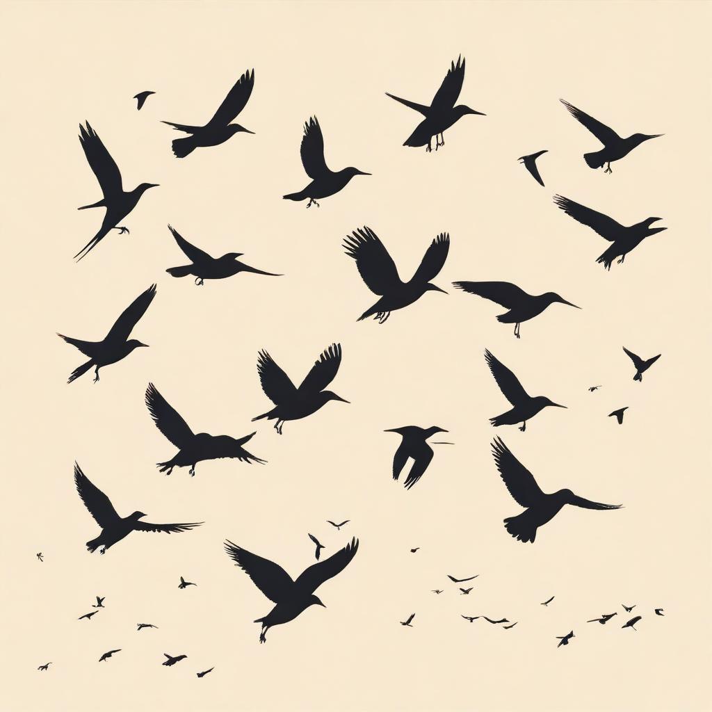 A minimalist image of birds flying against a plain background