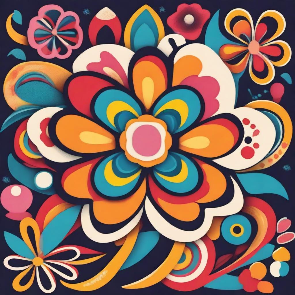 A vibrant illustration of a flower inspired by the 1960s