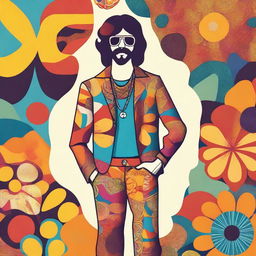 An illustration featuring a man and a flower inspired by the 1970s