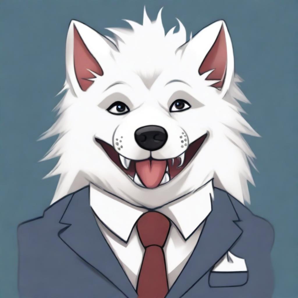 A cute orc that resembles a white Samoyed dog, wearing a tie