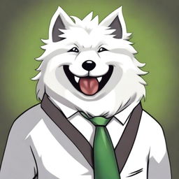 A cute orc that resembles a white Samoyed dog, wearing a tie