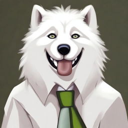 A cute orc that resembles a white Samoyed dog, wearing a tie