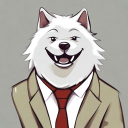 A cute orc that resembles a white Samoyed dog, wearing a tie