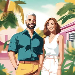 A detailed illustration of JJ Maybank and influencer Lydia Campanelli standing back to back