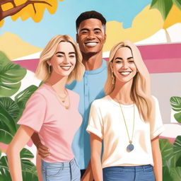 A detailed illustration of JJ Maybank and influencer Lydia Campanelli standing back to back