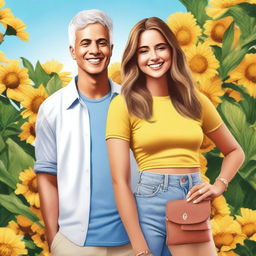 A detailed illustration of JJ Maybank and influencer Lydia Campanelli standing back to back