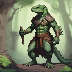 A detailed illustration of a male Lizardfolk character from Dungeons & Dragons