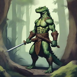 A detailed illustration of a male Lizardfolk character from Dungeons & Dragons