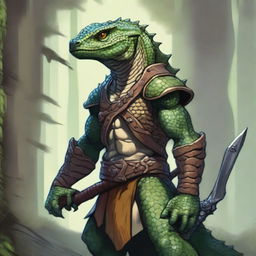 A detailed illustration of a male Lizardfolk character from Dungeons & Dragons