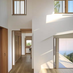 Interior design of a duplex house featuring a U-shaped staircase