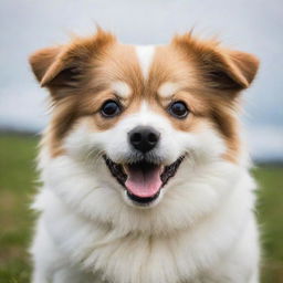 A cute, fluffy dog showing an adorable and playful expression