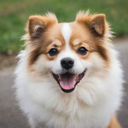 A cute, fluffy dog showing an adorable and playful expression