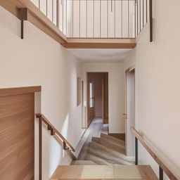 Interior design of a duplex house featuring a U-shaped staircase