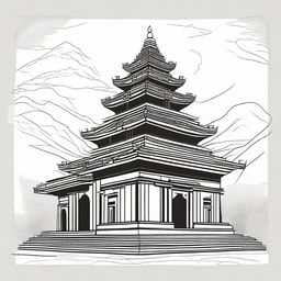 Create a hand-drawn illustration of the Malinithan Temple, a historic monument in Arunachal Pradesh, India