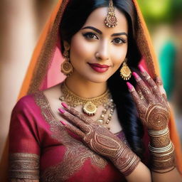 A beautiful Indian woman wearing traditional attire