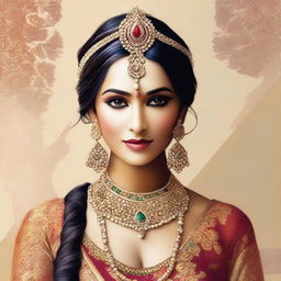 Create an image of a beautiful Indian woman, showcasing her elegance and traditional attire