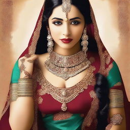 Create an image of a beautiful Indian woman, showcasing her elegance and traditional attire