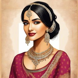 Create an image of a beautiful Indian woman, showcasing her elegance and traditional attire