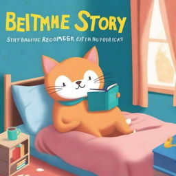 Create a children's book cover titled 'Bedtime Story for a Rescue Cat'