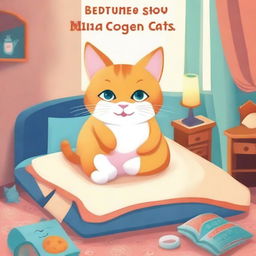 Create a children's book cover titled 'Bedtime Story for a Rescue Cat'