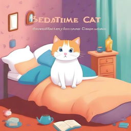 Create a children's book cover titled 'Bedtime Story for a Rescue Cat'