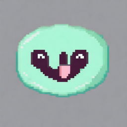 Create a pixel art image of a mint-colored slime with a cute face