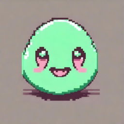 Create a pixel art image of a mint-colored slime with a cute face