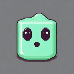 Create a pixel art image of a mint-colored slime with a cute face